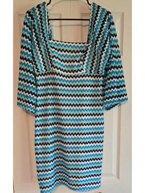 Trina Turk Blue, White & Black Zigzag Knit Dress